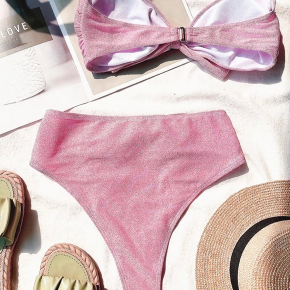 New! Parisian Princess Pink Bikini Set Bandeau Swimsuit Set, Vintage-Style S M - Picture 11 of 11